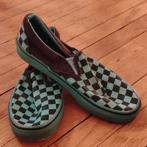 Checkerboard Slip-On Sneakers in Teal and Black